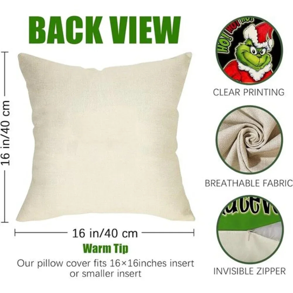 Set of 4 Merry Christmas Whatever Pillow Covers,16x16 Grinch-Themed Cushion Case